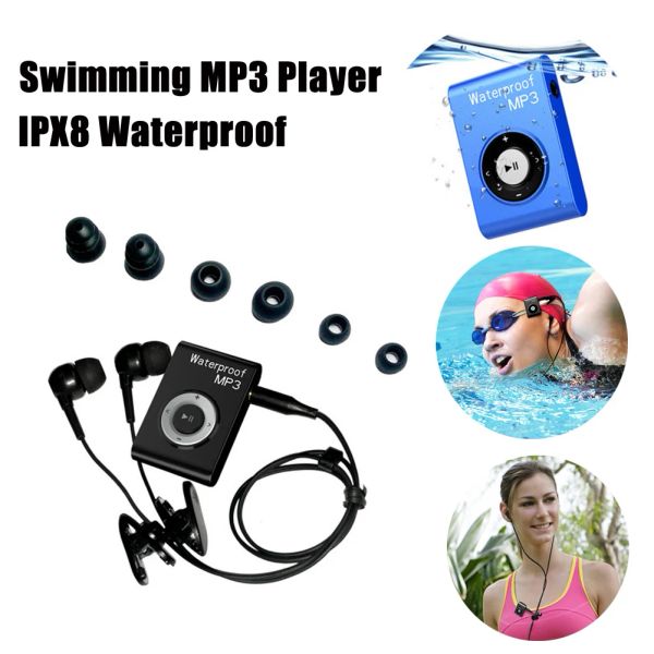 Мини -водонепроницаемый плавание MP3 -плеер 4GB 8GB Sports Right Riding Stereo Music Music Player с FM Radio Clip наушники