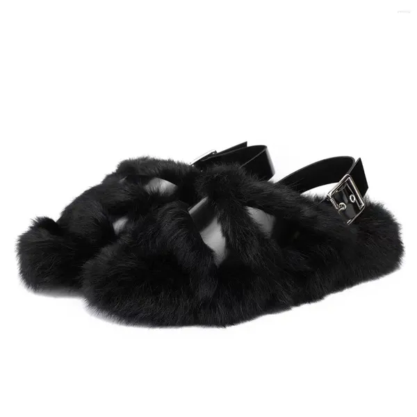 Sandali Designer Donna Sandali in pelliccia Scivoli invernali Soffici infradito pelosi Home Scarpe da donna in peluche Zapato Muje per interni