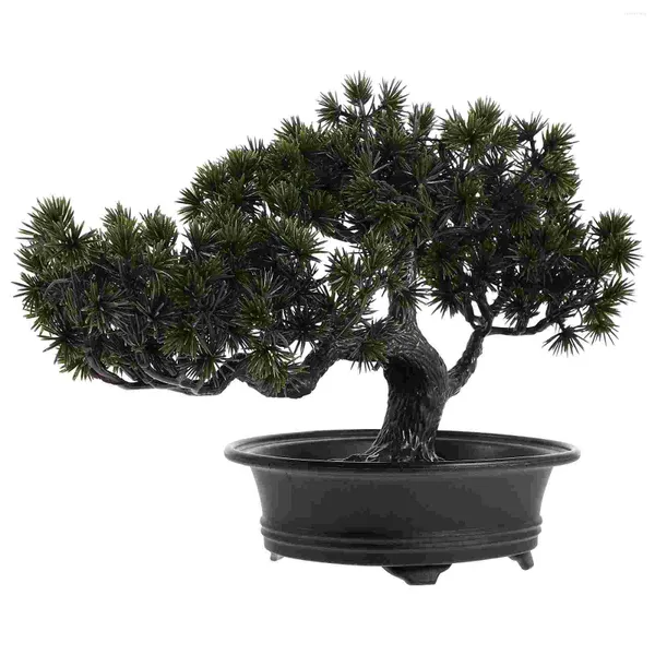 Fiori decorativi Simulato Bonsai Pianta da scrivania Piccola pianta finta Pino Piante Vaso da esposizione in plastica Artificiale per interni