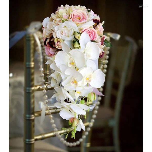 Flores de casamento SoAyle Flor de seda Simulação coreana da cachoeira da noiva segurando buquê.