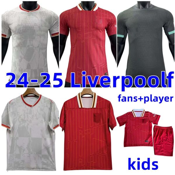 Barato 24-25 Live.POOL Camisa de futebol MO SALAH casa fora terceiro THIAGO Luis Diaz Futebol FIRMINO VIRGIL Shorts Jogador fãs Camisa fc Maillot De Foot Kits Liverpoolf kids