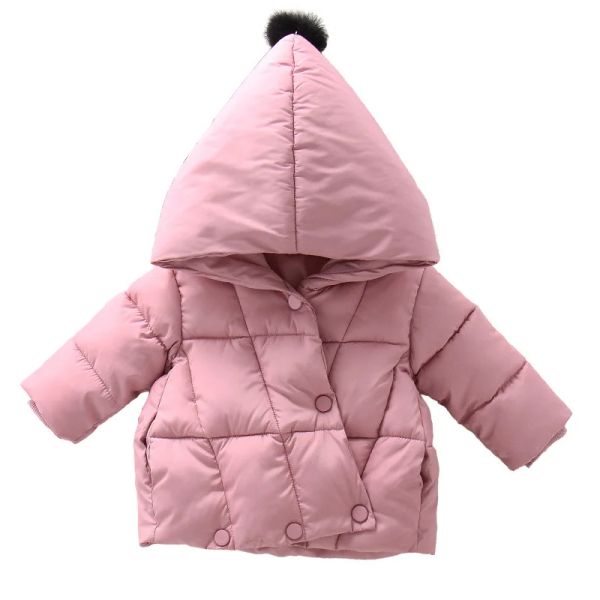 Jacken Babykleidung für Mädchen, Winterjacke, dicke, warme Baumwoll-Daunenjacke, reine Farbe, niedliches Mädchen, spitzer Hut, Kapuzen-Baumwolljacke, Mädchenjacke