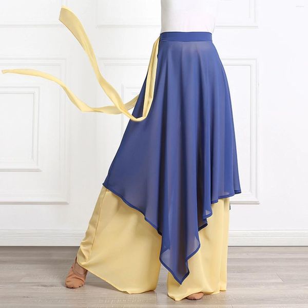 Stage Wear Womens Chiffon Culottes Wide-Leg Irregular Calças Contornadas Clássica Prática de Dança Treinamento Desempenho Pantskirt