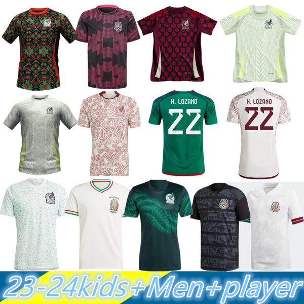 2024 Jersey de futebol do México H. Losano Chicharito G Dos Santos 23 24 Camisas de futebol conjuntos de homens / crianças kit de Kit de uniforme mexicano