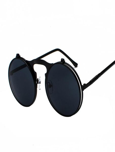 Sonnenbrille Vintage Steampunk Flip Up Männer Frauen Retro Runde Metallrahmen Schärfen Design Gebogene Glasbeine UV4002830104