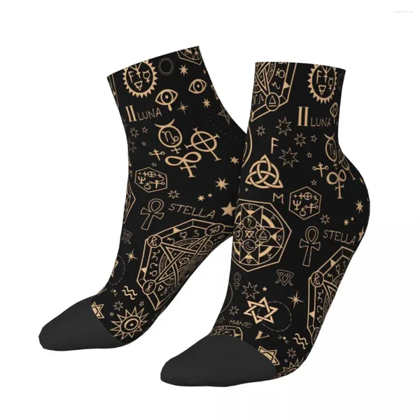 Herrensocken aus Polyester mit niedrigem Schlauch, Esoterische Alchemistische Elemente, atmungsaktiv, lässig, kurze Socke