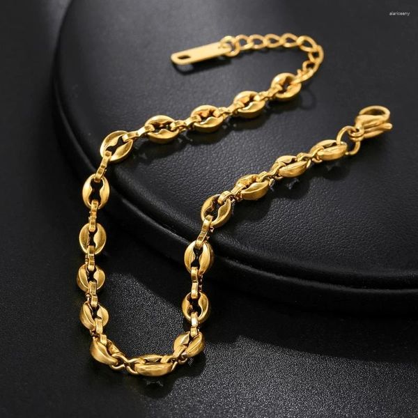 Link pulseiras 1 pcs aço inoxidável porco nariz pulseira para mulheres cor de ouro café feijão corrente feminina alta polonês moda jóias presente