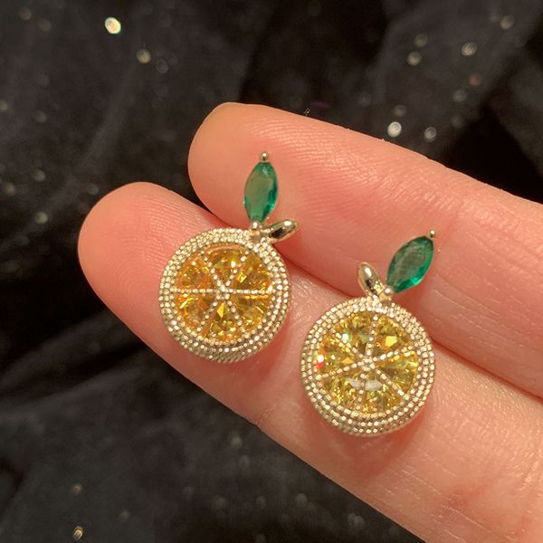 Agulha de prata fresca doce limão brincos design criativo orelha studs minoria brincos de alta qualidade atacado