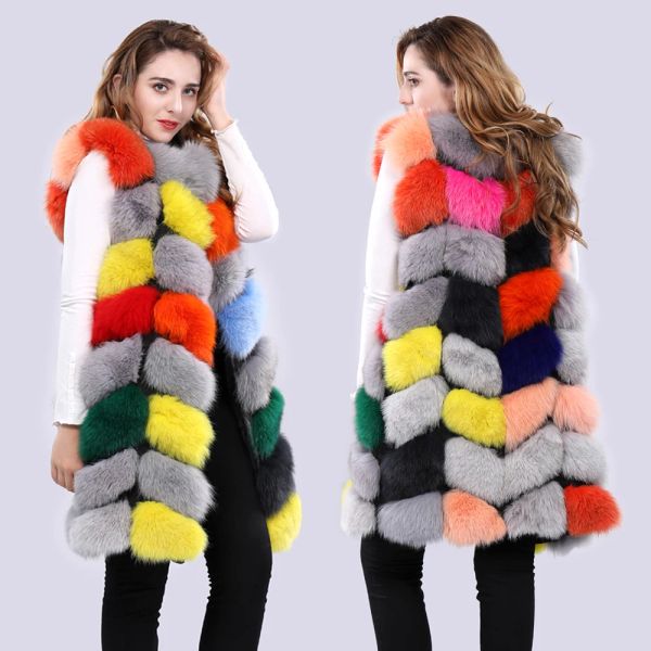 Pelliccia invernale da donna vera pelliccia di volpe gilet moda caldo stile lungo gilet colorato cappotto da donna capispalla casual da esterno personalizzato di qualsiasi dimensione