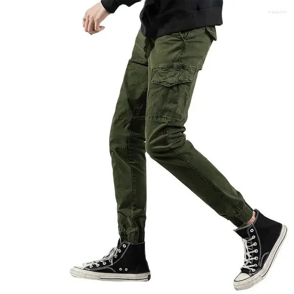 Pantaloni da uomo LUKER CMSS Moda Uomo Casual Verde militare Tasche laterali Pantaloni alla caviglia 2024 Primavera Estate Pantaloni maschili G3581