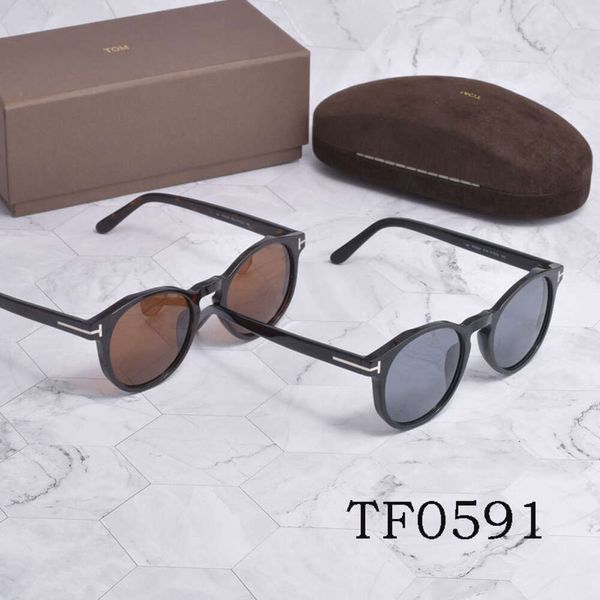 Desginer Tom-fords occhiali da sole Tom Occhiali da sole Ford Tf0591 Occhiali da sole polarizzati con piastra Occhiali per trasmissione dal vivo con montatura rotonda