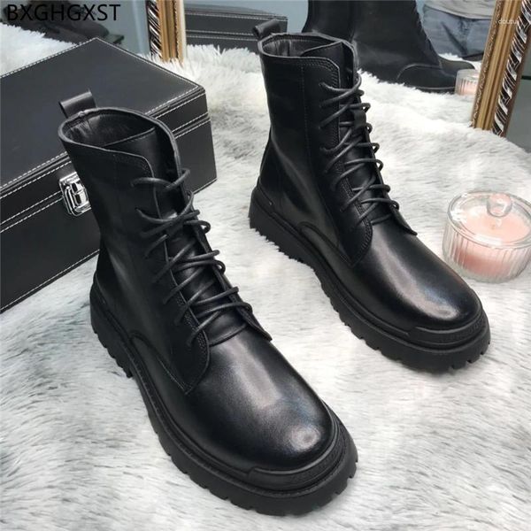 Botas motocicleta homens sapatos casuais de couro para homem 2024 tornozelo masculino designer preto chaussure homme