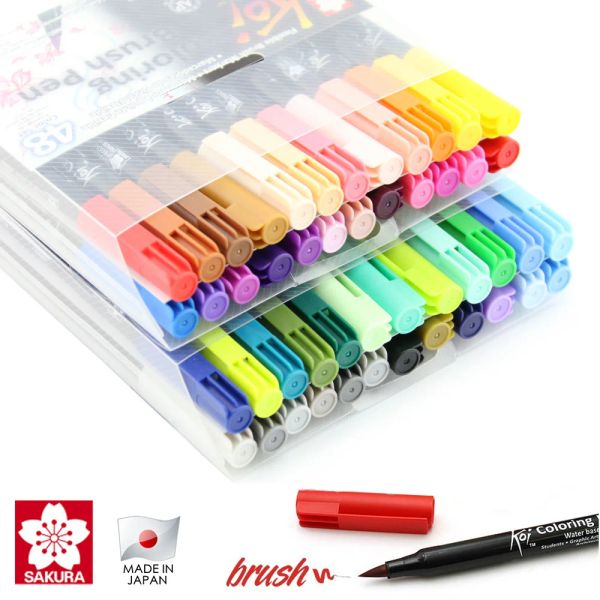 Маркеры Sakura Koi Coloring Brush Pen, 6 серых/12/24/48 цветов, набор Гибкая кисть-маркер, акварельная ручка, чернила на водной основе, принадлежности для рисования