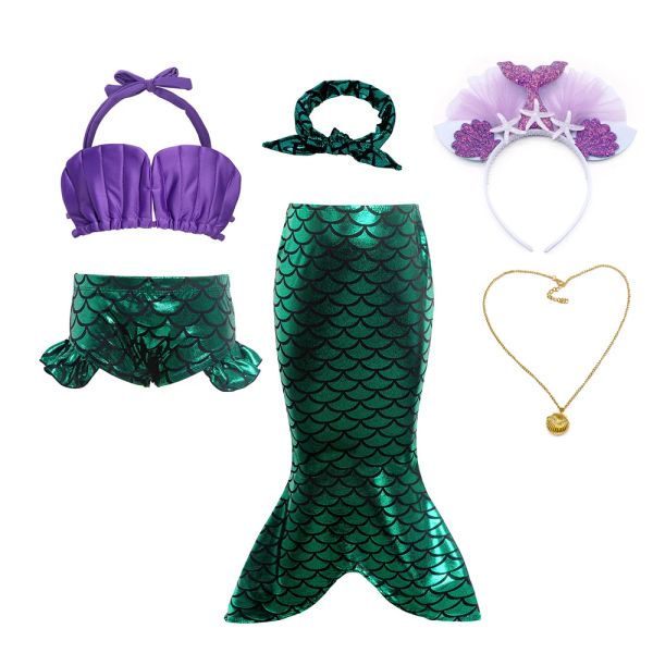 Badebekleidung Jurebecia Meerjungfrau-Badeanzüge für Mädchen 3-teiliges Bikini-Set Kinder Meerjungfrau-Badeanzug Strandurlaub Tankini-Badebekleidung