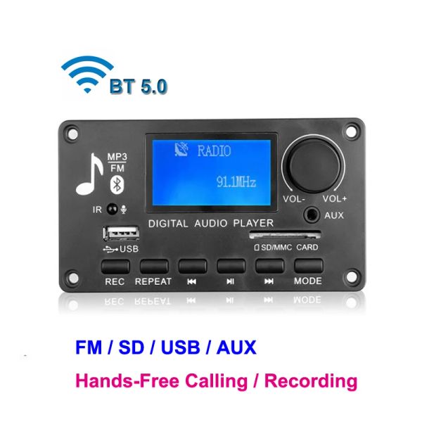 Giocatori Digital Audio Decodir Board FM Mp3 Player BluetoothComptible Ricevitore stereo Stereo Diversa Speaker Registrazione USB LCD Testi 12V