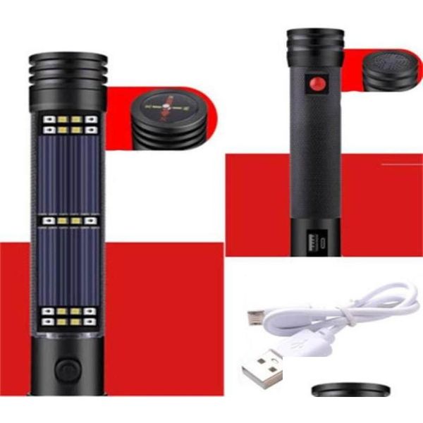 Meşaleler Yeni Satış LED MTifonction Solar Flashlight USB Şarj Acil Kaçış Güvenliği Çekiç Araba Uyarı lambası Damla Teslimat Dhnfp