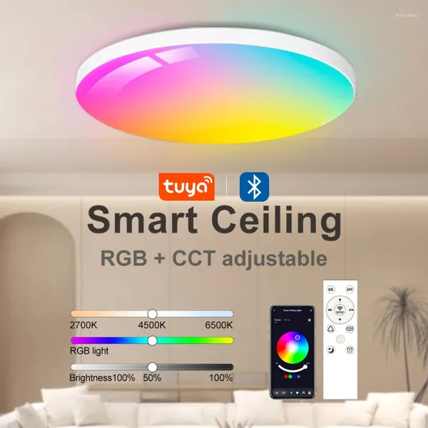 Tavan Işıkları Tuya Akıllı Led Işık Bluetooth Uygulama Kontrol Yatak Odası Lambası Dimmable RGB CCT 20W Oturma Odası Avizeleri Ev Dekor