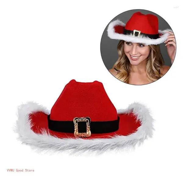 Berets Lustige Partyhüte Weihnachten Cowboyhut Western Damen Erwachsene mit Federn Weihnachtsmann Kostümzubehör