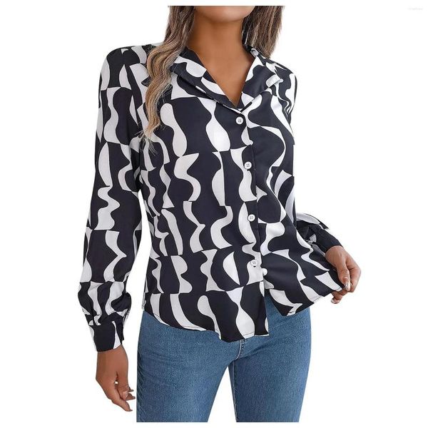 Camicette da donna Camicia abbottonata autunno e inverno Con scollo a V Temperamento A righe a contrasto Top a maniche lunghe Camicie morbide alla moda