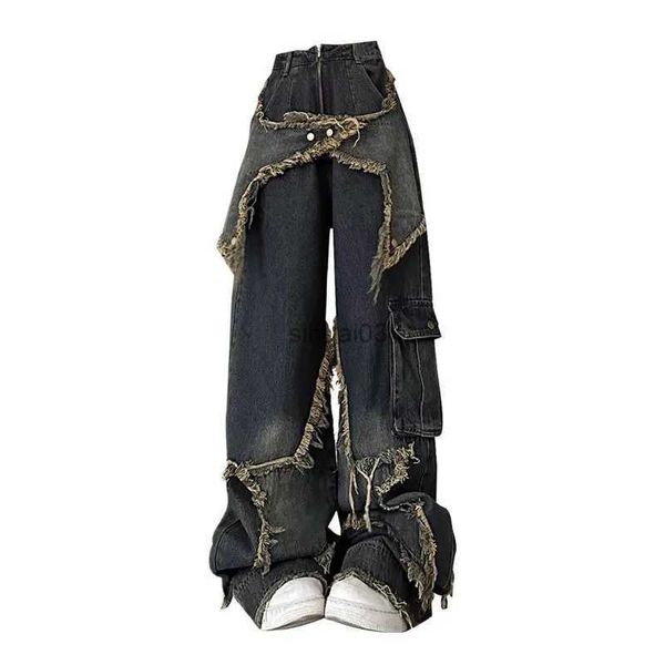 Damenjeans SIRI American Retro Washed Wide-Leg Star Patch Jeans Frauen High Street Y2K Nischendesign Straight Loose Slim Joker Mop Pants