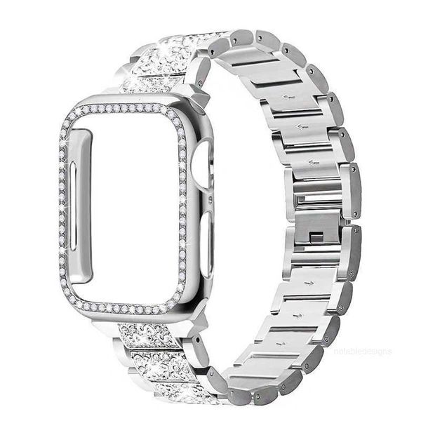 Designer novo luxo pulseira de diamante casos pulseiras inteligentes para apple watch 8 iwatch série pulseira 7 6 5 1 2 3 4 38mm 40mm 42mm 44mm 41mm 45mm pulseira de aço inoxidável gato