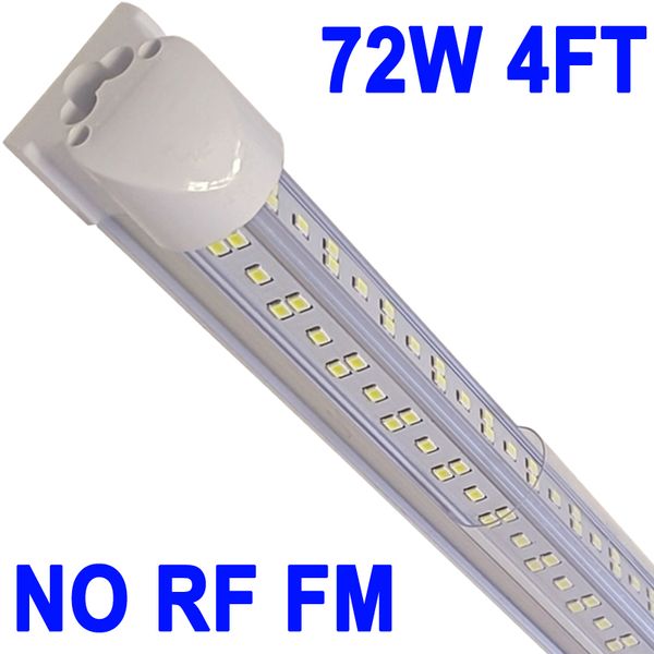 Luz de loja LED 4 pés, luminária de tubo LED de 72 W, tampa transparente de 4 pés NO-RF RM Cool White 6500K, luminária integrada em forma de V para iluminação de porta mais fria Gabinete de 25 pacotes crestech