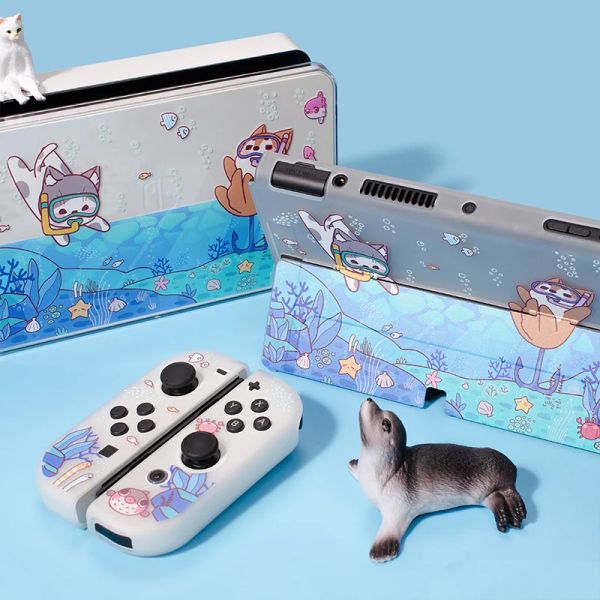 Casos 2023 Novo Nintend Switch OLED Case Sea Cat Dog Matte Hard Shell Transparente Split Joycon Capa Protetora para Switch OLED Cases