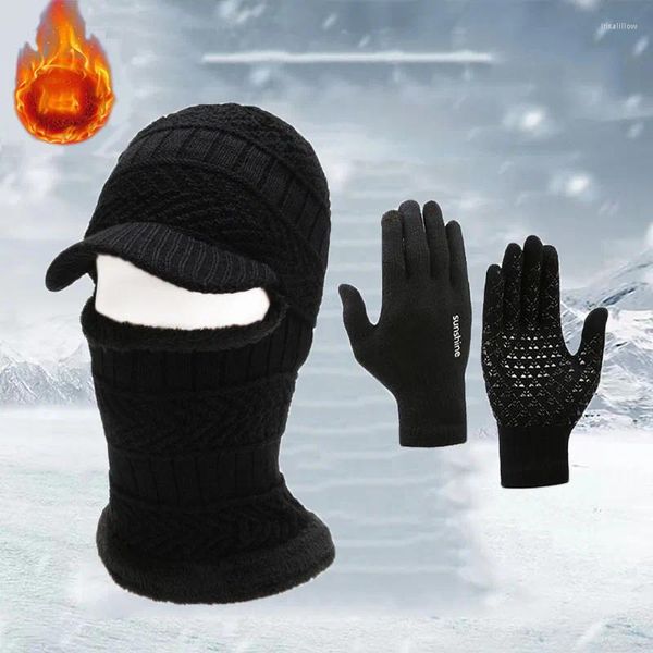 Berretti Autunno Inverno Cappello caldo Skullies Berretti per uomo Donna Sciarpa Berretti Passamontagna Maschera Gorras Cofano lavorato a maglia Set a due pezzi