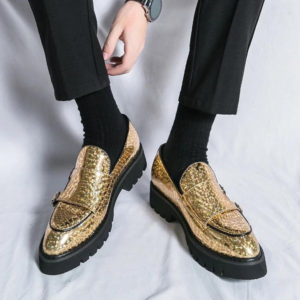 Casual Schuhe Männlich Goldene Luxus Business Müßiggänger männer Dicken Sohlen Leder Formale Mode Mann Doppel Schnalle Hochzeit Oxford