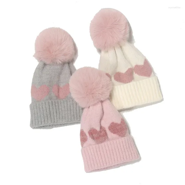 Berets Kinder Stricken Curling Outdoor Warm Halten Bommel Hut Jungen Mädchen Herbst Winter Baby Kälte Schutz Gestrickte Beanie