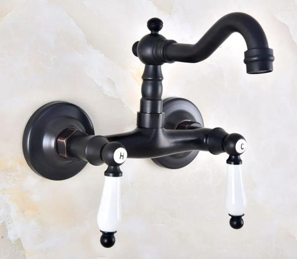 Rubinetti per lavandino del bagno Rubinetto per lavabo con bocca girevole in ottone lucidato a olio nero 360 Rubinetto per lavabo con doppia maniglia Miscelatore per acqua fredda da cucina Dnf835