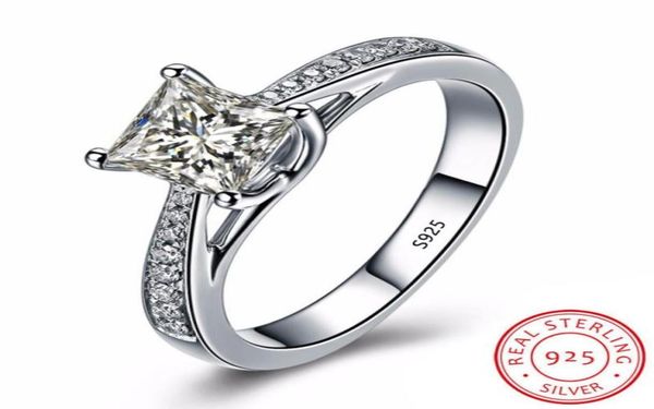 Princesa corte 1 c diamante cz anéis para mulher 100 sólido 925 prata esterlina noivado anel de casamento moda jóias inteiro xr02186047539644