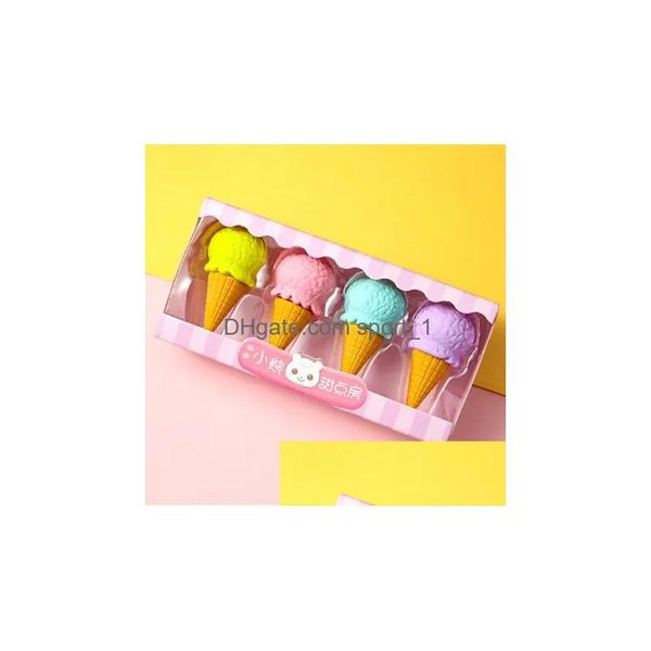 Dhwzx Party Favor Dhs 4-teiliges leckeres Dessert-Radiergummi-Set, Mini-Lollipop-Eis, Eis am Stiel, Donuts, Gummi-Bleistift-Radiergummi für Kinder, Schule, Studenten