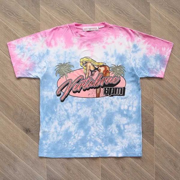 Herren-T-Shirts Vertabrae Beach Girl Tie Dye bedrucktes Beach Girl Baumwoll-Kurzarm-T-Shirt J240228