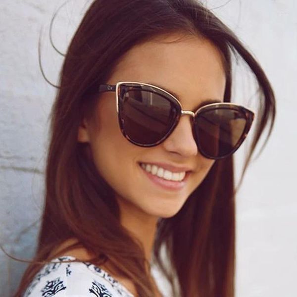 Güneş gözlüğü kedi göz kadın klasik ayna vintage güneş gözlükleri kadın cateye çerçeve açık gradyan lunette soleil femme gafas