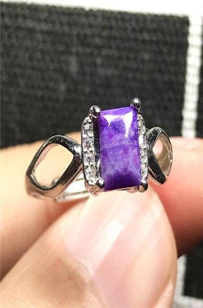 Anéis de cluster 9x7mm Top Natural Roxo Sugilite Anel Jóias para Mulher Homem 925 Prata Anticâncer Pedra Grânulos Cristal Ajustável2795369