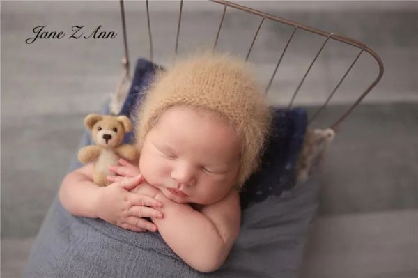 Sets Nerz-Samt-Mütze aus Wolle, gestrickt, Neugeborenen-Fotografie-Requisiten, Baby-Foto-Hüte, einfarbig