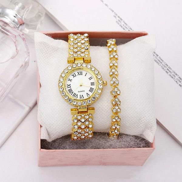 Orologi da polso 2024 Moda romana con motivi intarsiati con diamanti Orologio da donna Bracciale al quarzo Reloj De Mujer