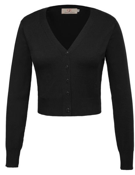 Hırka Grace Karin Sweater Kadın Dokuz Noktalı Kol Vneck Düğmeleri Dekor Kırpılmış Pamuklu Bayanlar Tepeler Örgü Örgü Palto Hırka Üstler