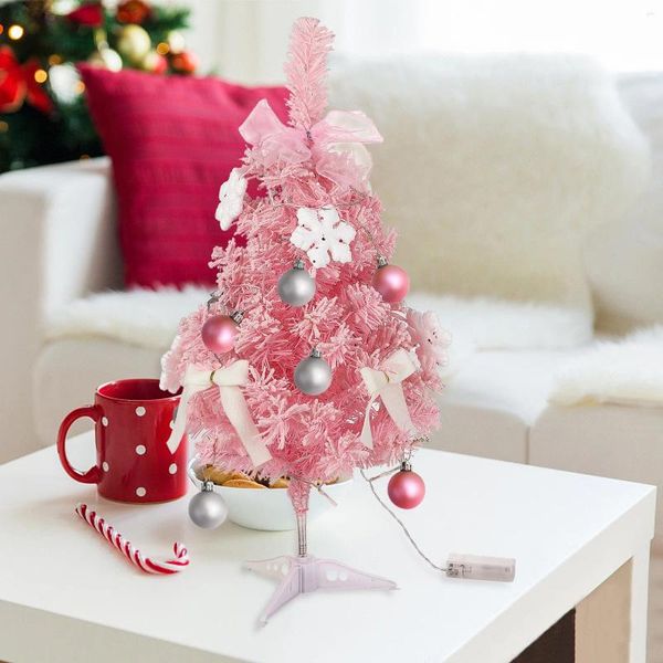 Decorações de Natal Árvores 60cm Azul Rosa Decoração de Festa Grande Bowknot com Bolas PVC Ferro Fio Feliz Ano