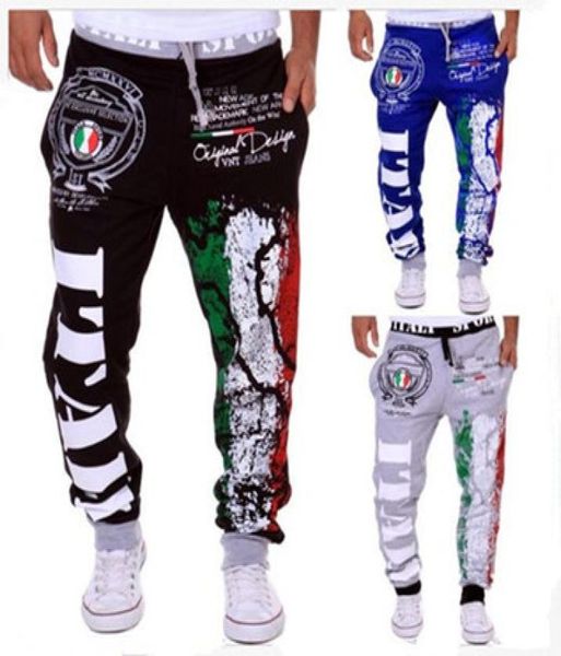 pantaloni da uomo pantaloni della tuta Sport Hip Hop Streetwear con bandiera dell'Italia impronta pantaloni da pista stile casual K054007111