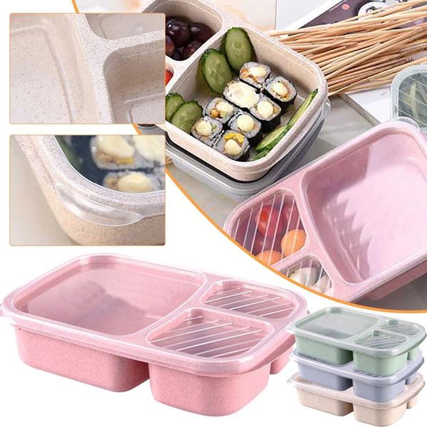 Contenitori da asporto Preparazione dei pasti Pranzo in plastica con 3 scomparti Bento Box riutilizzabile per bambini/bambino/adulti Contenitore per sacchetti per alimenti