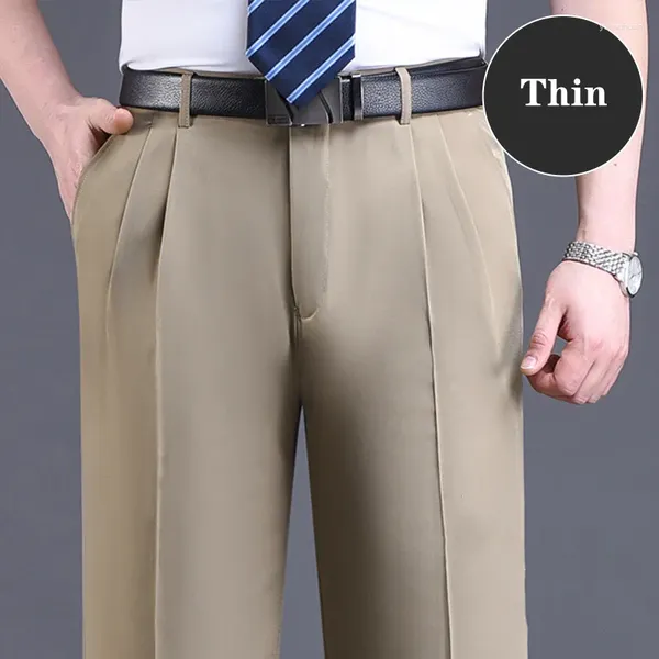 Erkekler Takım Çift Pileli Takım Pantolon Erkekler Siyah Kahverengi İş Khaki Pantolon Gevşek Düz Klasik Pantolon İnce Yaz 2024