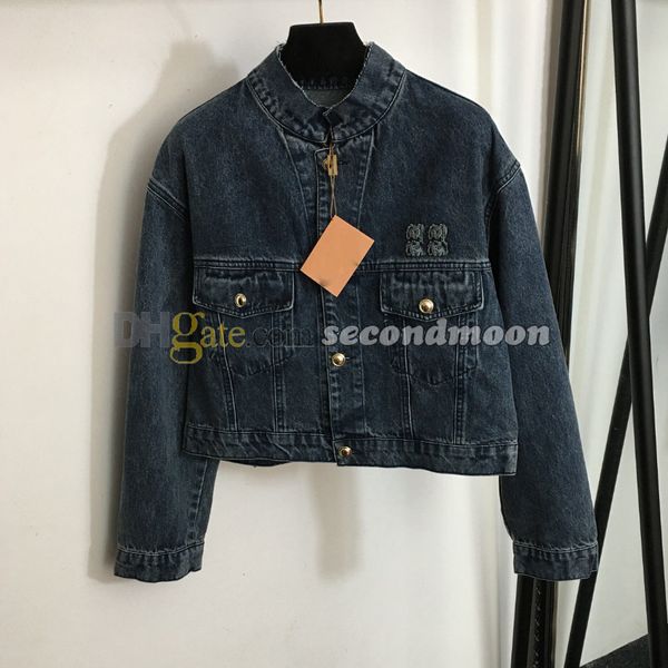 Gola denim jaqueta feminina letras bordado casaco estilo vintage jean outerwear jaquetas de luxo