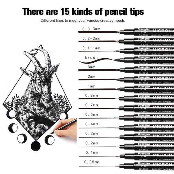 Marker 15 teile/satz Wasserdicht Fade Proof Micron Pentip Fine Liner Schwarz Skizze Wasser Marker Stift für Manga