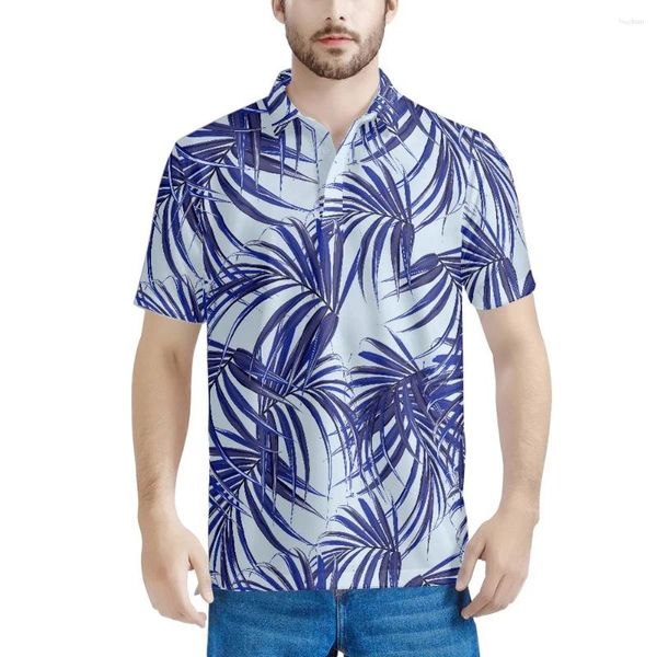Polos masculinos hawaii coco folha padrão verão camisas polo masculino manga curta clássico masculino casual esporte topos t férias praia festa
