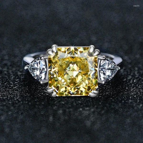 Anéis de cluster 925 prata espumante 10/10mm quadrado rosa branco amarelo alto carbono diamante casamento casal anel