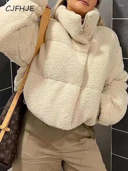 Trench da donna CJFHJE Giacca in pile Donna Moda coreana Lady Maniche lunghe Beige Pelliccia sintetica High Street Autunno Inverno Cappotto Caldo Top femminile