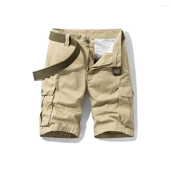 Shorts masculinos verão carga calças retas soltas casuais multi-bolso quarto fino estilo respirável e confortável