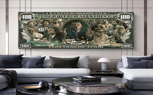 Graffiti Street Money Art 100 Dollar Canvas Painting Poster e stampe Lupo di Wall Street Pop Art for Living Room Decor6575495